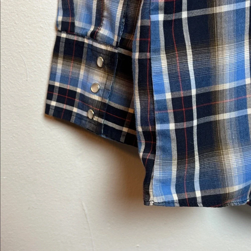 VTG Ely Cattleman Men's Long Sleeve Tall Pearl Snap Shirt Blue Plaid‎ 3XLT